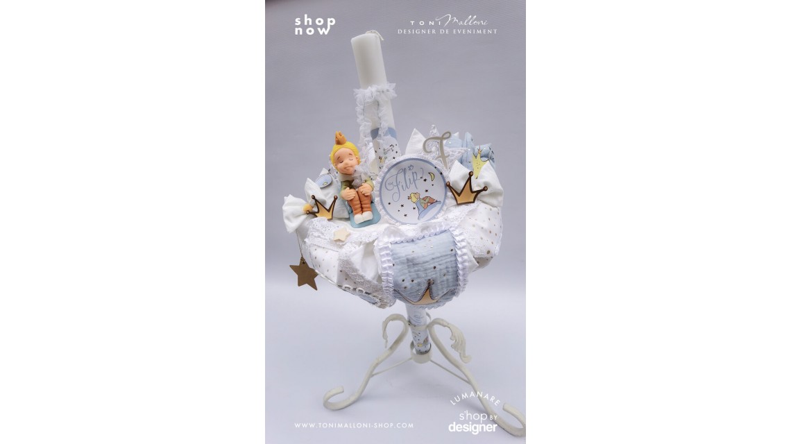 Lumanare botez Le Petit Prince cu figurina Micul Print lucrata manual 6